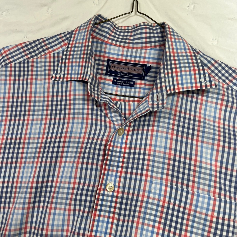 Vineyard Vines Murray Shirt Mens Large Red Blue Plaid Long Sleeve Button Down